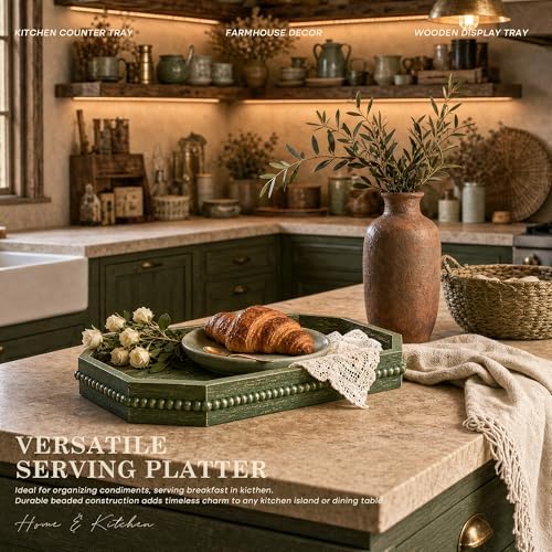 EOSAHR Pine Wood Decorative Tray: Serving Tray for Living Room Decor, Green - Image 3