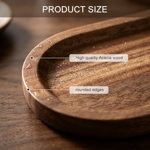 Small Acacia Wood Serving Tray, Mini Wooden Serving Tray, Bathroom Countertop Organizer Tray, Coffee Bar Tray, for Bread Vegetable Trays, Food Dish Platter Tableware Decorative Tray (7.48 x 4.13 inch) - Image 3