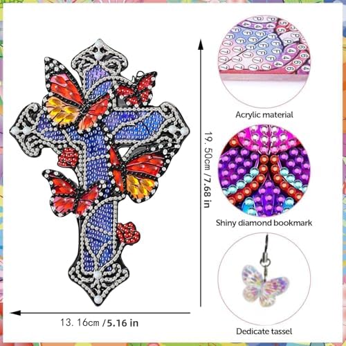 Puraikcmi 4 PCS Cross Diamond Art Bookmarks,Religious Christian Diamond Paintings Bookmarks Kits with Tassels,Special Shape Crafts Decoration Gift Set for Book Lovers Beginners Adults - Image 2