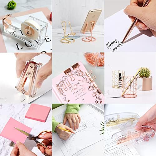Rose Gold Office Supplies and Accessories, Acrylic Stapler, Staple Remover, Tape Holder, Ballpoint Pen, Scissor, Binder Clips, Staples, Phone Holder, Ruler, Transparent Glue and 300 Notes - Image 5