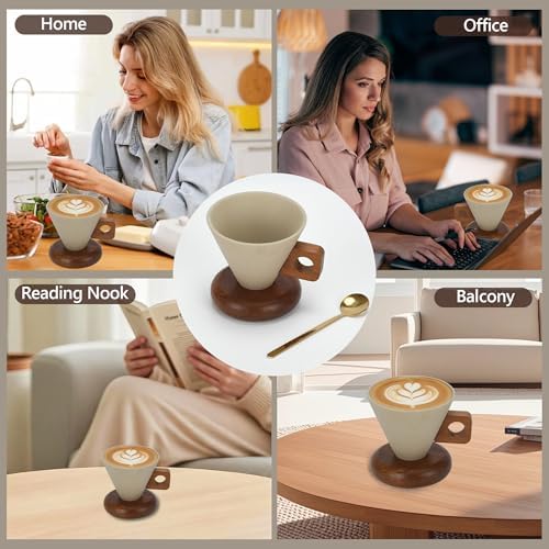 9oz Retro Ceramic Coffee Mug with Detachable Wooden Handle & Base - Image 7
