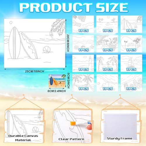 Affrolling 12 Pcs Pre Drawn Canvas for Painting for Adults 8 x 8 Inch Canvas Painting Kits Stretched with Drawing Ready to Paint Beginner Artists Date Night Party Supplies(Beach) - Image 2