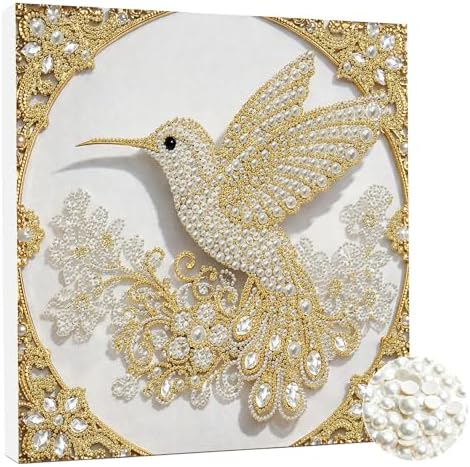 DIY Pearl Art Painting with Frame Creative Pattern Design Festival Stress-Relieving Home Wall Decoration 9.8X9.8in Tool Included-Hummingbird by Artiphile