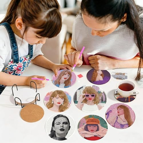 GQYCZZ 8 Pcs Fashion Diamond Art Coaster Set with Diamond Painting Coaster Set and Stand. Suitable for Adults Kids and Beginners. Diamond Art Craft Supplies,Ideal Gift for Adults 4X4IN - Image 4