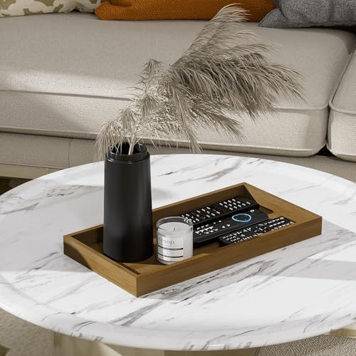 ZHWS Bathroom Vanity Tray for Countertop Perfume Makeup Jewelry Candle Decor, Kitchen Tray for Soap Dispenser Spice Salt, Large Tray for Toilet Tank Paper, Serving Nightstand Brown 13”x6.5” - Image 6