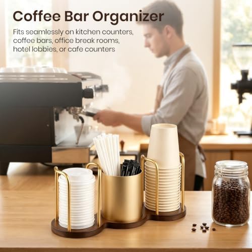 Coffee Cup Dispenser with Straw & Stirrer Storage Container (Gold,S) - Image 7