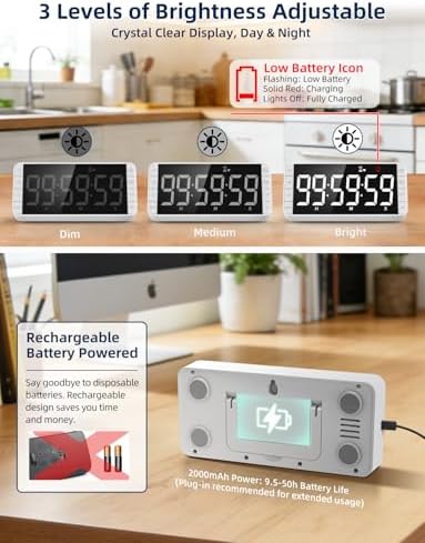 Large 7.8" Digital Timer with LED Display, Magnetic for Kitchen & Classroom - Image 5