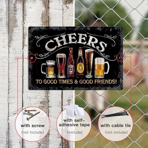 Putuo Decor Cheers Metal Tin Sign, Bar Signs For Home Bar Pub Man Cave Wall Decor To Good Times 8 Good Friends! 8"x12" - Image 3