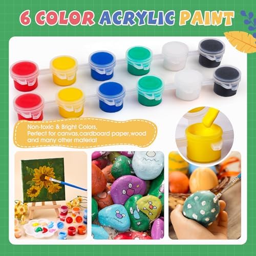 ESRICH 18 Set Mini Acrylic Paint Kit, Mini Stretched Canvas with Easel - Image 4
