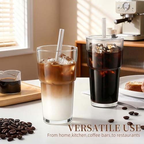 Iced Coffee Cups with Lids: Coffee Bar Accessories - Tumbler Leak Proof for To Go Iced Coffee Cup with Lid 4Pack - 20 oz Glass Cup with Lid and Straws - Thickened Glass Tumbler with Straw and Lid600ml - Image 6