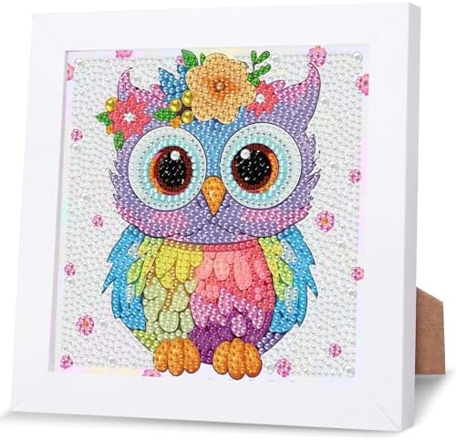 GHHKUD Owl Diamond Art Painting Kits for Adults with Frame, Diamond Art Animals Crafts for Ages 4-6-8-12, Easy to DIY Gem Painting Gifts Home Wall Deco 15x15cm (Beautiful Packages) by GHHKUD