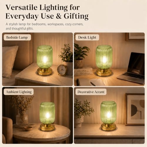 Cordless Glass Table Lamp, 3 Color Modes & Stepless Dimming, Green - Image 7