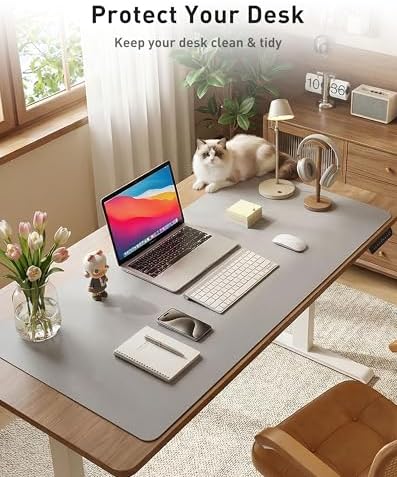 Aothia Faux Leather Desk Mat - Large Mouse Pad, Non-Slip PU Leather Blotter, Waterproof Writing Surface for Office and Home (Light Grey, 42" x 17") - Image 3