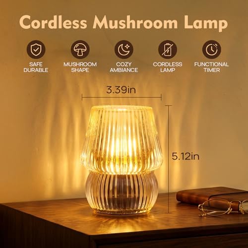 Small Battery Operated Lamp with Timer, Mushroom, Amber - Image 2