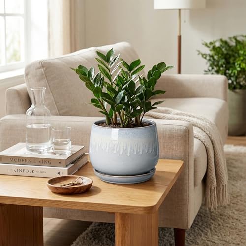 7 Inch Planter Indoor, Ceramic Pots for Plants, Grey-White - Image 3