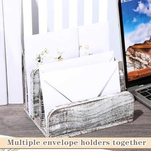 Briwooody Wooden Mail Organizer 3 Slots Mail Holder, Old White - Image 6