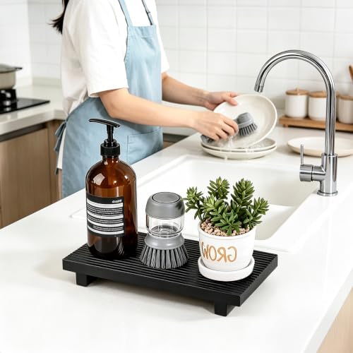 Bathroom Tray Farmhouse Decor Kitchen Soap Holder, 11" * 5.5" Black - Image 2