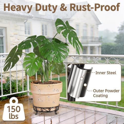 LASZOLA Plant Pot Stand Flower Holder for Outdoor Indoor Corner, 2Pcs Black - Image 3