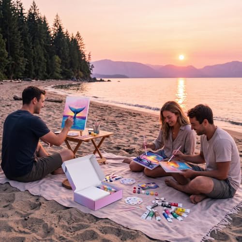 Engrowtic 57pcs Landscape Sip and Paint Kit for Adults Pre Drawn Canvas Set - Image 5