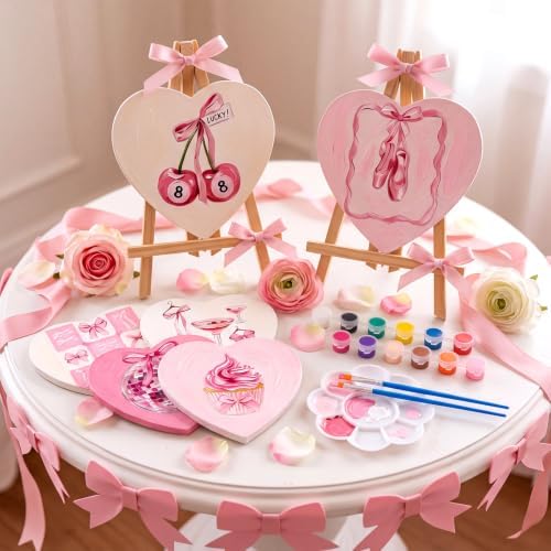 Motipuns 12 Set Pink Bow Pre Drawn Canvas to Paint for Adults, Heart Shaped - Image 6