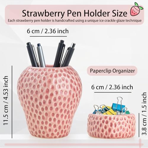 Strawberry Ceramic Pen Holder & Paper Clip Tray Set of 2 - Image 2