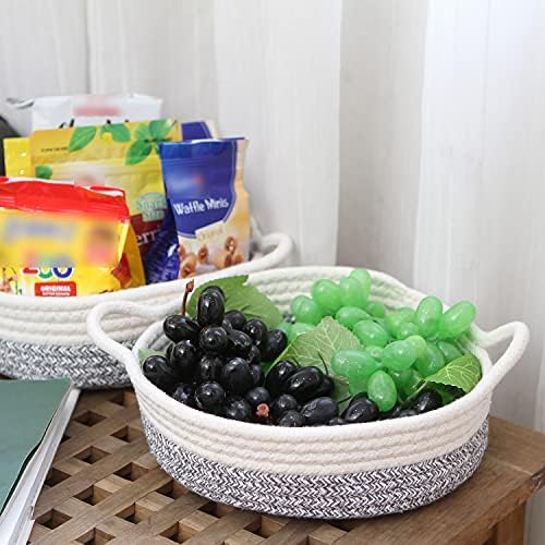Sea Team 2-Pack Compact Woven Cotton Rope Storage Baskets, Mottled Gray - Image 2