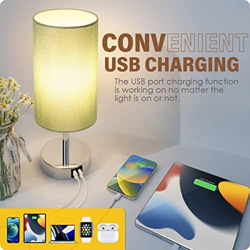 Yarra-Decor Bedside Lamp with USB Port - Touch Control Table Lamp for Bedroom 3 Way Dimmable Nightstand Lamp with Round Denim Fabric Shade for Living Room, Dorm, Home Office (LED Bulb Included) - Image 4