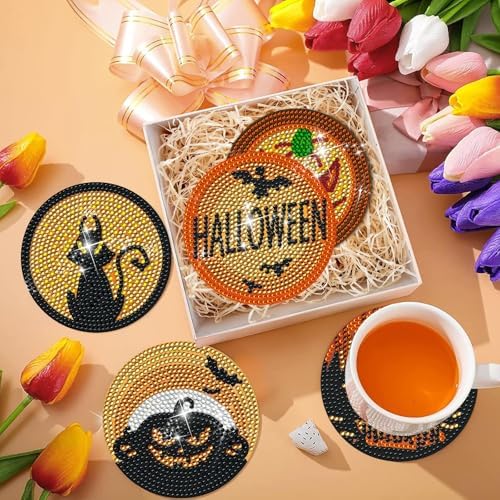 DOTSOPS 6 Pcs Halloween Diamond Art Kits for Adults Diamond Art Coasters - Image 6