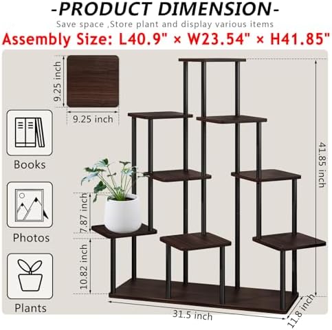AZERPIAN 9 Tier Tall Plant Stand Indoor Corner Tiered Shelf Metal MDF Board - Image 4
