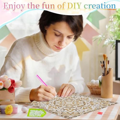 Xylzzuit DIY Pearl Painting Canvas Tote Bag Kit 11.42IN Diamond Art Handbag for Women Shopping Grocery Bag Dots Beads Art Craft Gift (Mandala) - Image 4