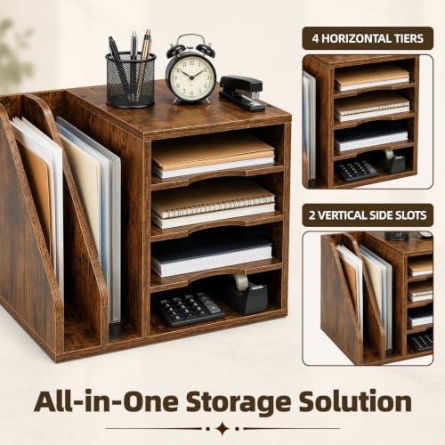 4-Tier Wood Desk Organizer with 2 Side Slots - Image 3