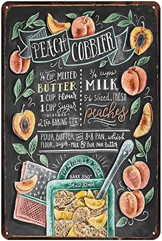 Vintage Peach Cobbler Tin Sign - Retro Food Metel Sign - Wall Decor Wall Sign for Kitchen Bakery Cafe Restaurant by TREEPERI