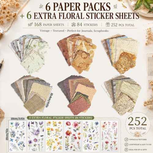 168Pcs Scrapbook Supplies Kit + 84 Floral Stickers, Decorative Craft Paper - Image 2