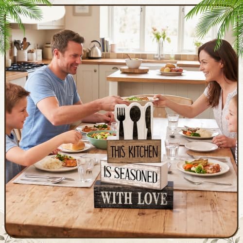 Moucuny 4 Pcs Kitchen Decor Wooden Signs, Farmhouse Tableware Tiered - Image 4