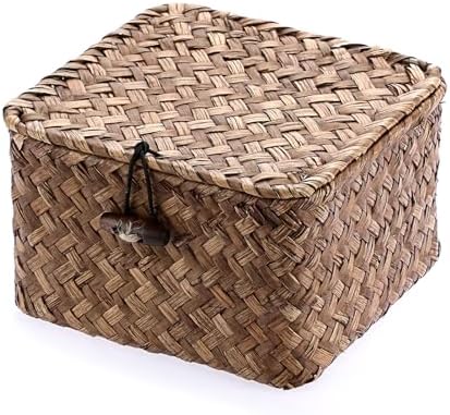 Hipiwe Seagrass Basket Bin with Lid X-Small Handwoven Wicker Storage Basket by Hipiwe