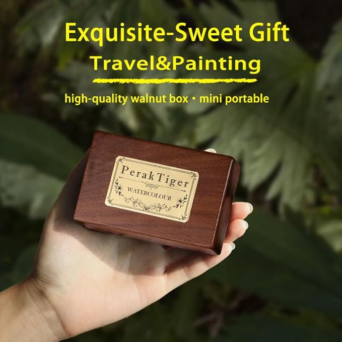 AUK Travel Mini Watercolor Paint Set for Adult Artists, Pocket Portable Wooden Watercolors Painting Kit Contains Drawing Pen Paper Sponge Wash Bucket