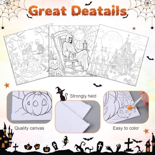 Honoson 6 Pcs 6 Inch Pre Drawn Canvas Paint Kit, Halloween - Image 3