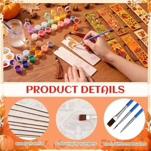 Kosiz 12 Pcs Fall Paint by Number Kit for Adult Thanksgiving Wood Bookmark - Image 4