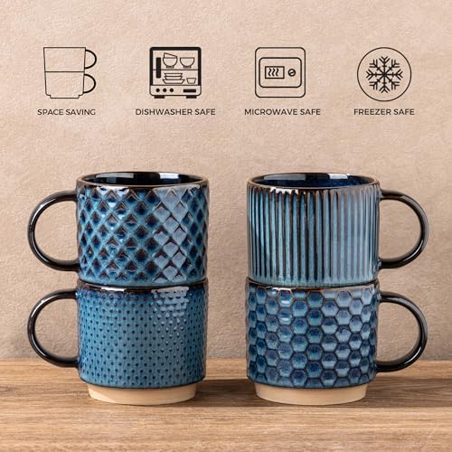 GBhome 6 OZ Stackable Coffee Mugs Set of 4, Ceramic Coffee Cups Set - Image 7