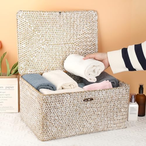 Hipiwe Wicker Woven Baskets Bin with Lid Seagrass Storage Basket, X-Large - Image 5