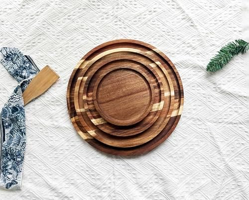 12 in Round Wooden Platter, Natural Acacia Tray, Wooden Dinner Plates, Tray Organizer, Serving Tray for Coffee Table, Home Decor, Fruit, Appetizer (12 Inch) - Image 4