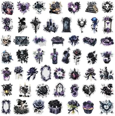 50Pcs Vintage Stickers,Waterproof Transparent PET Aesthetic Decorative Scrapbooking Supplies for Adult Card Making Letters Planner Journaling Junk Journal DIY Water Bottles Art Craft.Black Rose - Image 2