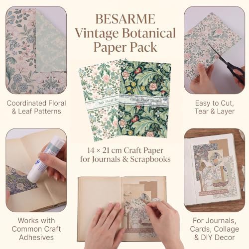 Scrapbook Paper Pack Vintage Floral Decorative Craft Paper for Junk Journal Card Making Collage Decoupage Gift Wrap DIY Album Papers Crafts - Image 3