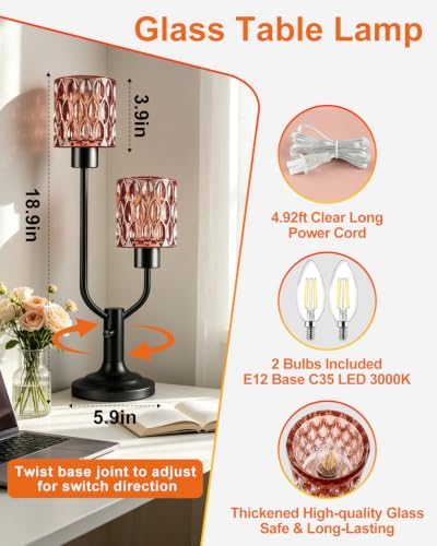 Lightdot Red Glass Vintage Lamp Mid Century Modern Table Lamp Dimmable Gift - Image 2