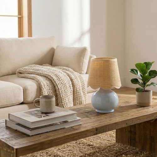 Benton Ceramic Table Lamp with Fabric Shade – 13" Bedside Accent Lamp for Bedroom, Living Room & Nightstand (Grey) - Image 4