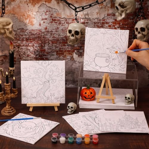 Honoson 6 Pcs 6 Inch Pre Drawn Canvas Paint Kit, Halloween - Image 6
