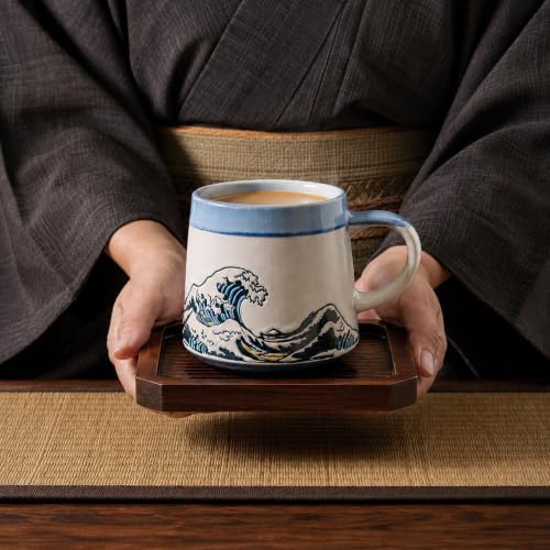 BICETTO Japanese Coffee Mug, Ukiyo-e Great Wave, Handmade 15oz Ceramic Cup - Image 4