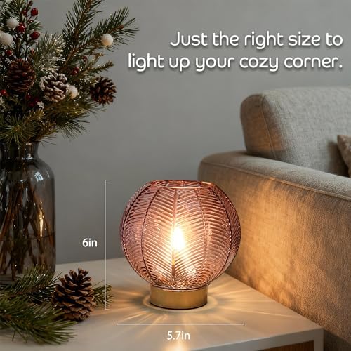 LUSHARBOR Battery Operated Decorative Glass Table Lamp with Timer Red - Image 5