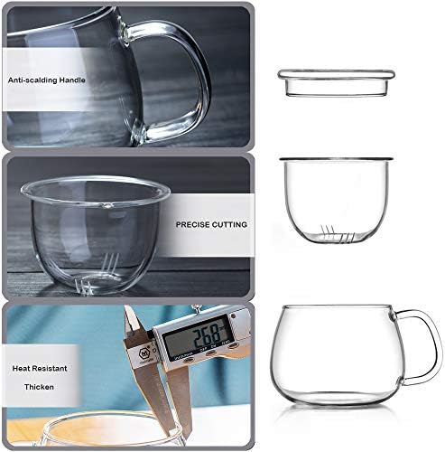 13oz Clear Glass Tea Infuser Cups wtih Filter Basket and Lid for Loose Leaf - Image 4