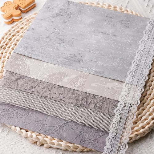 15Pcs Handmade Scrapbook Art Paper Craft Textured Paper Colorful A5 sheet Mesh Special Mix for Scrapbooking Junk Journal Journaling Supplies DIY Materials,5.8x8.2 inches (Grey) - Image 6